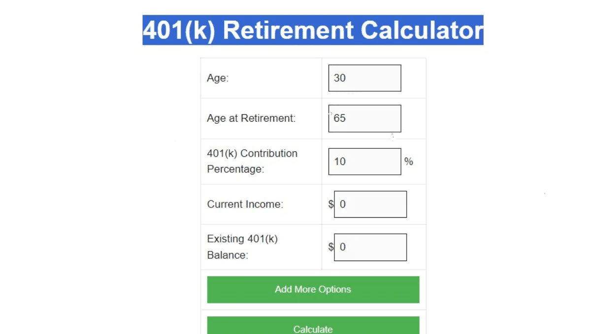 Retirement Calculator 401k